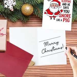 Funny Santa Christmas card with humorous quote on dark wood rustic festive background