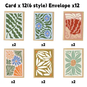 Set of 12 abstract floral thank you cards with envelopes featuring 6 unique botanical designs
