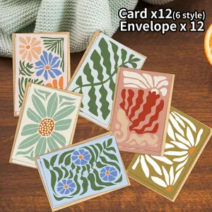 Set of 12 abstract floral thank you cards with envelopes in vintage Morandi tones