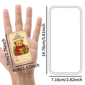 50 Christmas bear gift tags with string, featuring To From fields and size markers