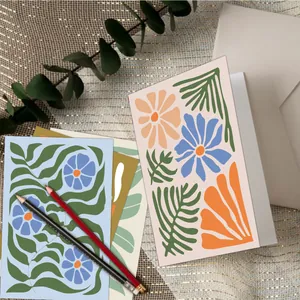 Abstract floral thank you cards set with envelopes and modern colorful botanical designs