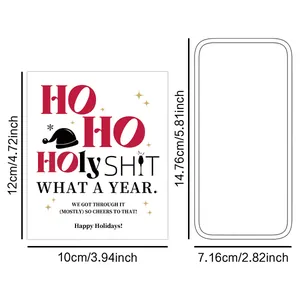 Funny Christmas wine bottle stickers with HO HO HOly SHIT WHAT A YEAR text and festive design