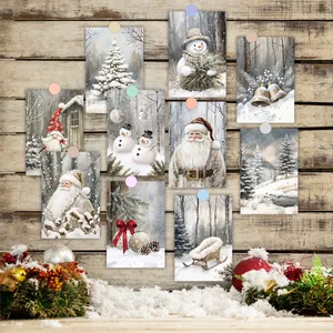 Set of 20 Christmas snow scene postcards with watercolor winter holiday illustrations