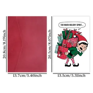 Detailansicht der Weihnachtskarte mit Elfenmotiv und rotem Umschlag mit Maßangaben