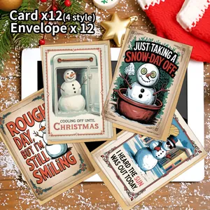 Lot de 12 cartes de Noël bonhomme de neige drôles avec enveloppes et décor de fête