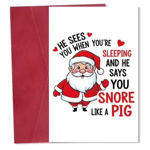 Humorvolle Weihnachts Grußkarte Und Roter Umschlag Lustige Weihnachtsmann Elf Illustration Papier Feiertagsgeschenk Für Freunde