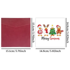 Funny Merry Goosmas Christmas card set with cartoon geese and red envelope dimensions