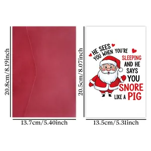 Rotes Weihnachtskarten-Set mit Umschlag, humorvollem Weihnachtsmann-Motiv und Maßen