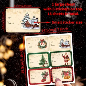 90er Set Retro-Weihnachtsaufkleber für Geschenke mit festlichen Santa- und Baum-Motiven