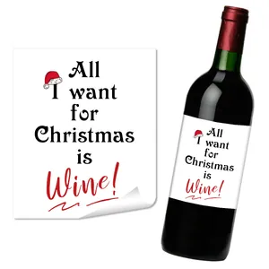 Détail de l'étiquette de bouteille All I want for Christmas is Wine pour Noël