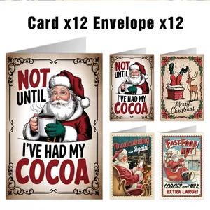 Lot de 12 cartes de Noël vintage avec enveloppes et illustrations de Père Noël drôles