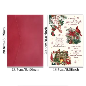 Funny Christmas card set with envelope featuring festive fireplace and stockings illustrations