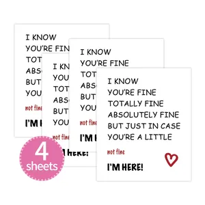 Detail showing set of four self-adhesive wine bottle labels with inspirational text prints
