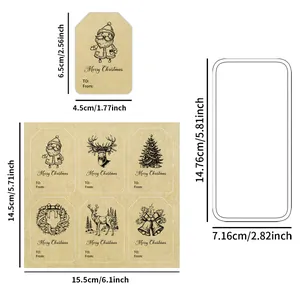 Étiquettes cadeaux de Noël en papier Kraft vintage avec Père Noël et renne et zones To/From