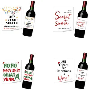 Autocollants d'Étiquette de Bouteille de Vin de Noël Drôles Humoristiques Festifs en PVC Adhésif pour Fête Célébration Décoration Maison Cadeau