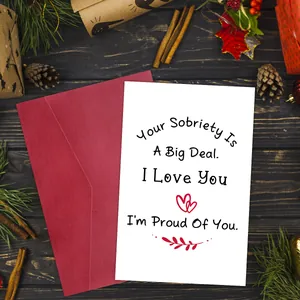 Funny sobriety greeting card with a red envelope on a cozy wooden holiday background