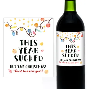 Étiquettes de bouteilles de vin de Noël amusantes avec motifs d'ampoules colorées