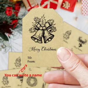 Autocollants Étiquettes de Cadeau de Noël en Papier Kraft Autocollants To From Étiquettes Multi Motifs Vintage Décoration Festive pour Cadeaux