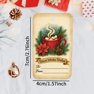 Detail of Christmas gift tags showing a cozy winter design and 7x4cm size measurement