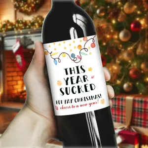 Étiquettes de vin de Noël amusantes avec citations humoristiques et motifs de guirlandes