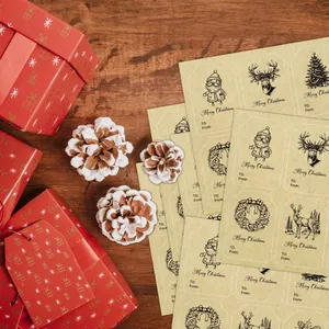Autocollants de Noël en papier kraft rétro avec motifs d'étiquettes Merry Christmas et To From