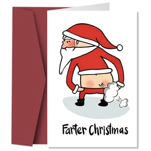 Grappige Farter Christmas kerstkaart met kerstman illustratie en rode envelop