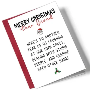 Detail of funny Christmas card with red envelope and Santa Claus illustration