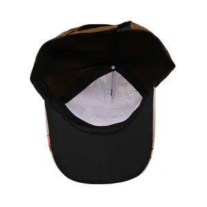 Detail view of the baseball cap's inner lining featuring a cute capybara cartoon print