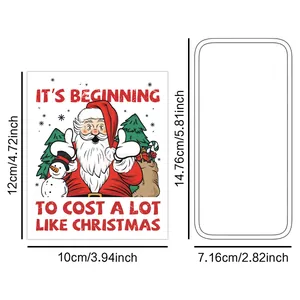 Detail view of funny Christmas wine bottle labels with Santa and Snowman graphics