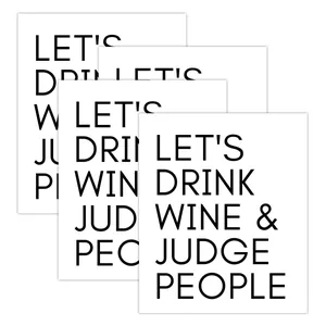 4er Set lustige Weihnachts-Weinetiketten mit Let's Drink Wine & Judge People Spruch