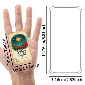 Detailed view of O Holy Night Christmas gift tags with twine hole and festive floral motifs