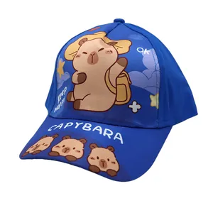 Blaue Kinder-Baseballkappe mit Cartoon-Capybara-Aufdruck und Keep Happy-Text für den Sonnenschutz