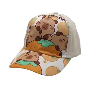 Kinder Capybara Mesh Baseballkappe mit orangefarbenem Schirm und Sonnenschutz für Kinder