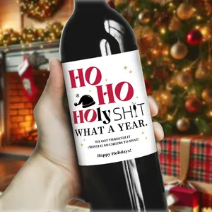Personalized waterproof Christmas wine bottle labels with funny holiday greeting design