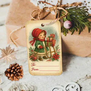 Vintage Christmas Gift Tags Cardboard Hanging Labels With Hemp Rope For Gift Wrapping Party Favors Santa Reindeer Bear Pattern