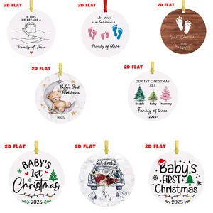 Landhaus Acryl Rund Weihnachtsbaumschmuck 2025 Baby Ersten Weihnachten Anhänger Familie Meilenstein Frischvermählten Geschenk Deko