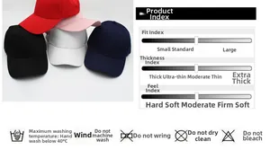 Größentabelle und Waschhinweise für Baumwoll-Baseballcaps in mehreren Farben