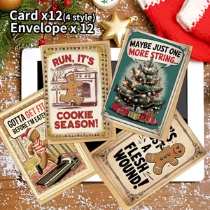 Lot de 12 cartes de Noël avec motifs de pain d'épices et sapins et enveloppes en kraft brun