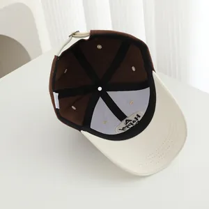 Kids baseball cap in brown and cream with Happy Day embroidery and adjustable metal buckle