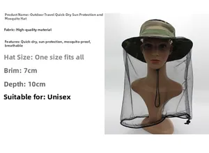Détail du chapeau de soleil camouflage à séchage rapide avec filet anti-moustiques