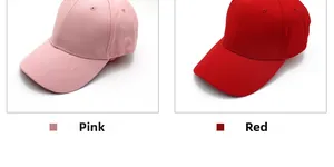 Details von rosa und roten Baumwoll-Baseballkappen mit Nähten und Ösen
