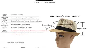 Specifiche dettagliate della taglia e display del modello per cappello fedora in paglia