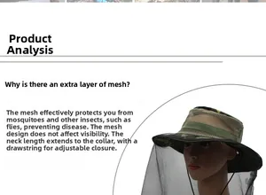 Vue détaillée d'un chapeau de soleil camouflage avec moustiquaire pour protection totale