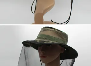 Détail d'un chapeau de soleil camouflage avec filet moustiquaire 360 et maille aérée