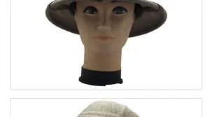 Detailed view of breathable woven sun hat with contrast dark brown stitched brim trim