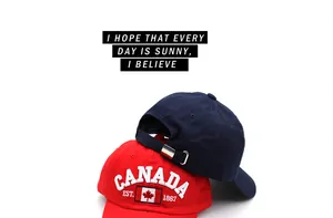 Detailed 3D Canada embroidery on baseball caps with adjustable metal back buckle