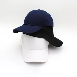 Classic plain cotton baseball caps in navy blue, black and white with curved brims