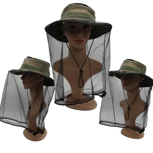 Chapeau de Protection Anti-Moustique en Maille Camouflage Solaire Respirant Couvre Visage Cou Pêche Randonnée Chapeau Bob