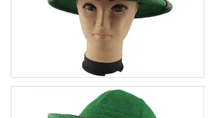 Detail view of green mesh sun hat with dark bound edge on a mannequin head