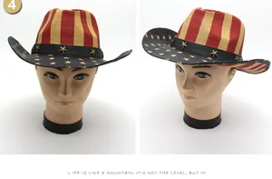 Dettaglio cappello da cowboy in paglia con motivo a stelle e strisce americane